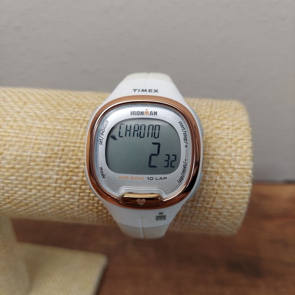 Timex Ironman Watch Women White Rose Gold Tone Digital 10Lap New Battery - Picture 10 of 15